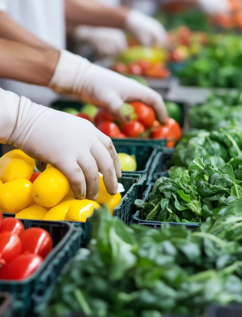 Operatori sistemano verdure nelle rispettive casse