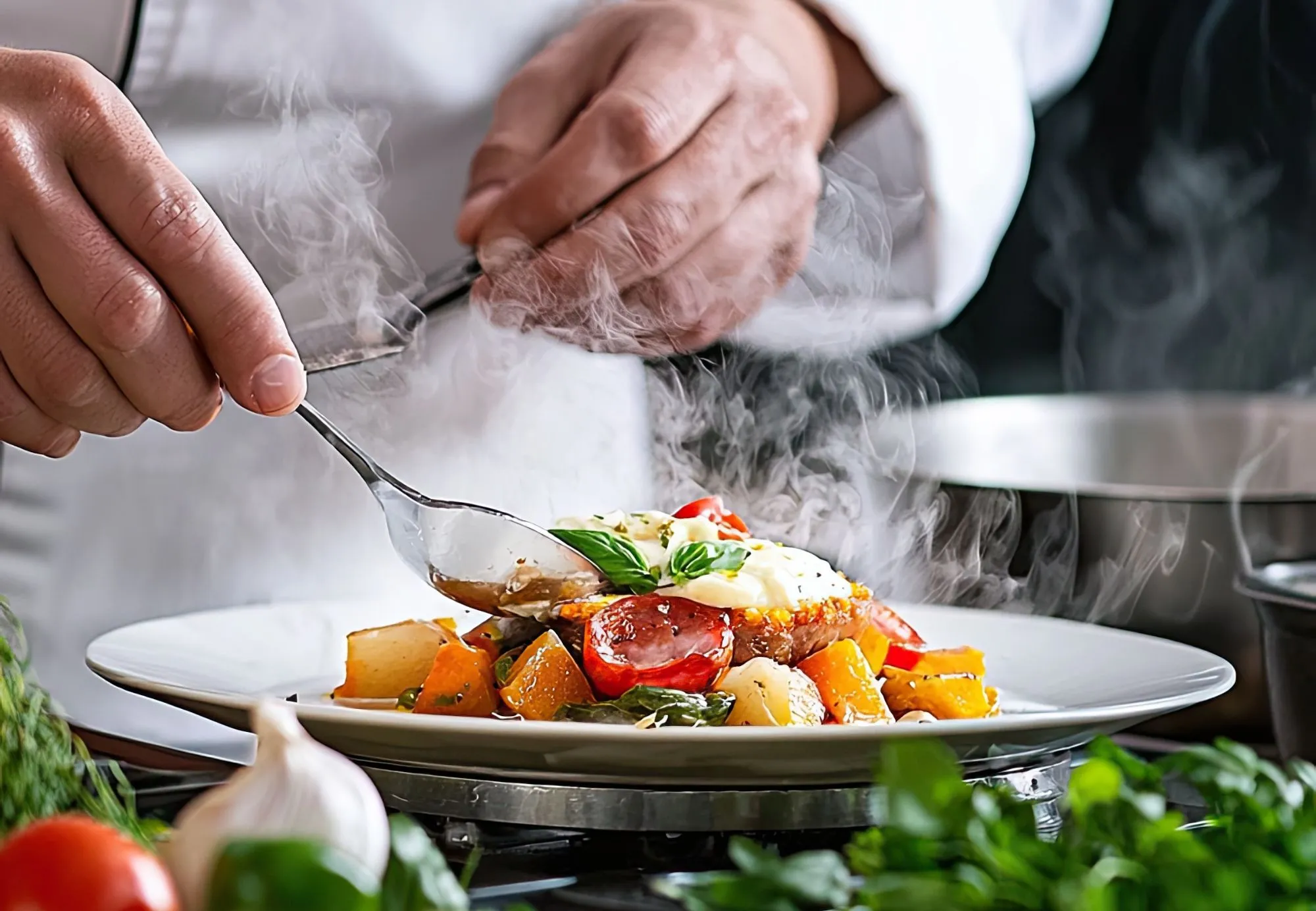 Chef impiatta prima del servizio